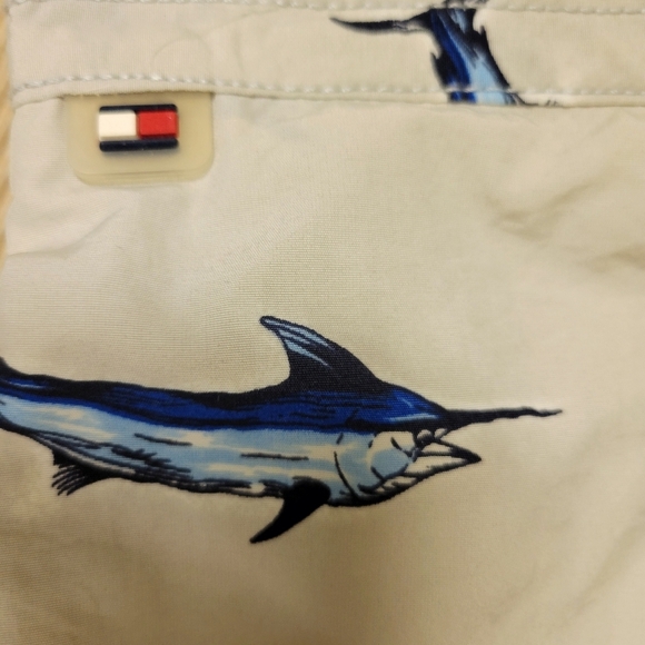 Tommy hilfiger men sharks fish print Blue Tan swim Trunk Swim shorts Size M - Picture 7 of 14